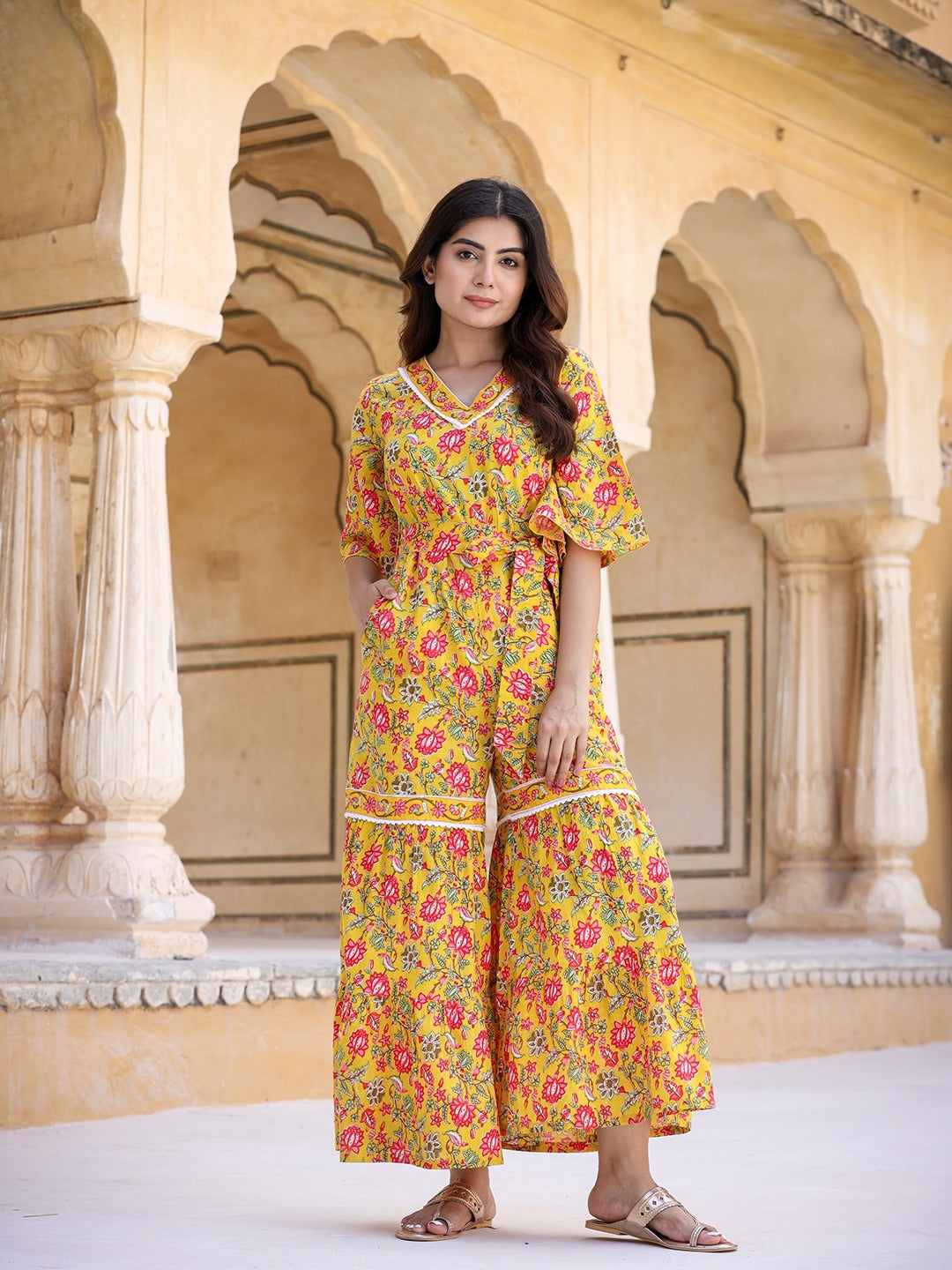 Mustard Printed Jumpsuit-Indiakreations-JS9549JSYLS