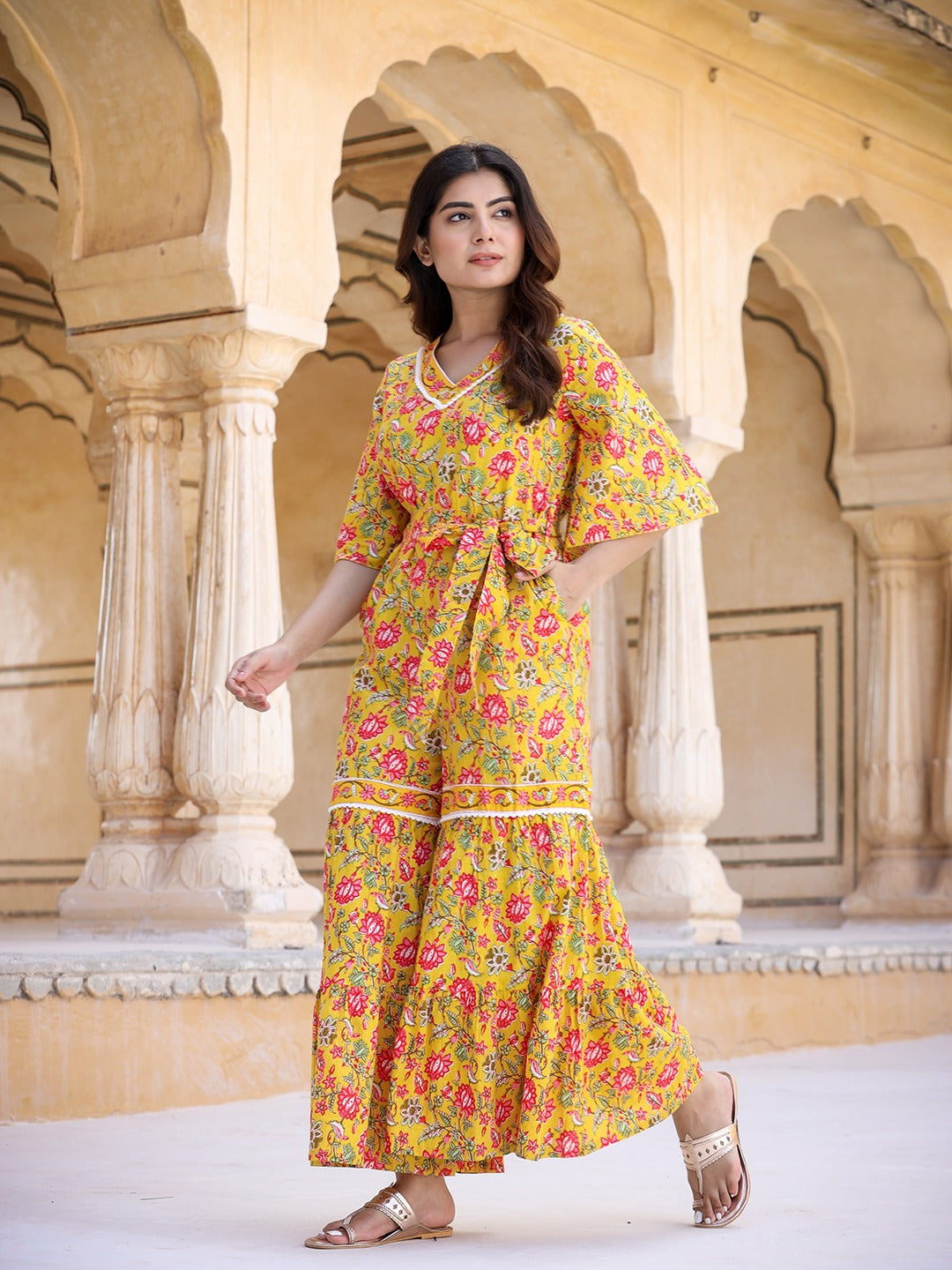 Mustard Printed Jumpsuit-Indiakreations-JS9549JSYLS