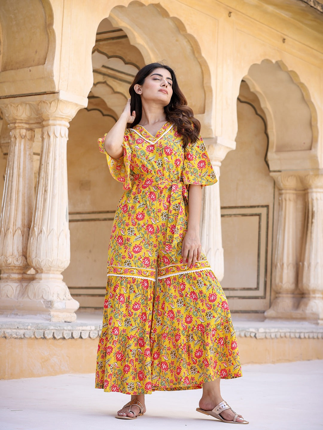 Mustard Printed Jumpsuit-Indiakreations-JS9549JSYLS