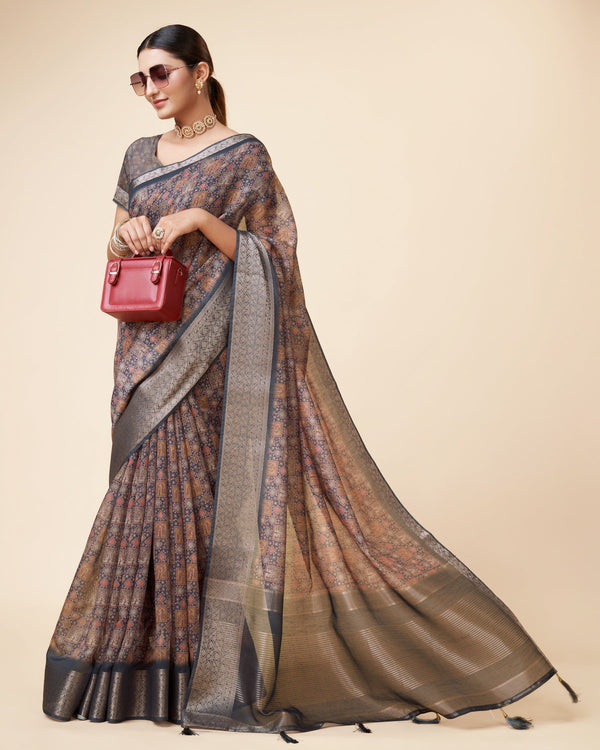 Women's Woven Saree With Blouse Set-Grey - Sweet Smile