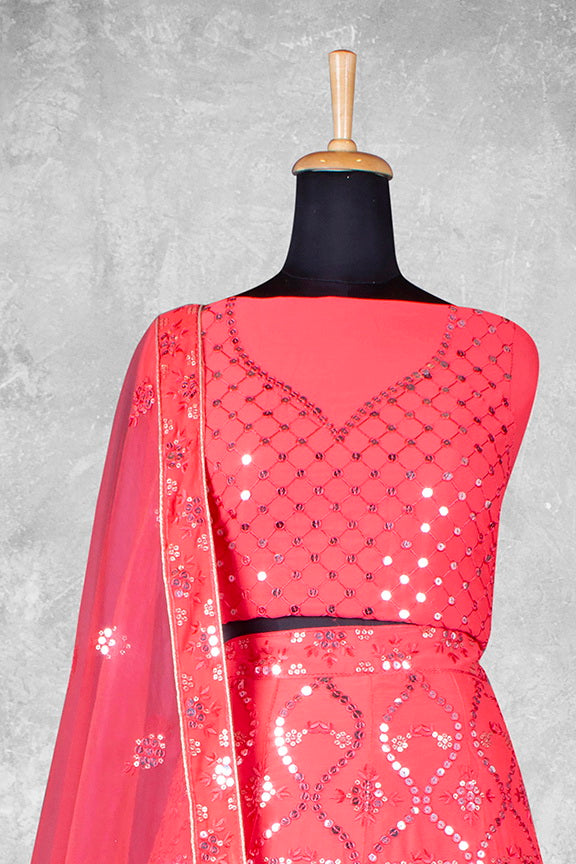 Pink Georgette Embroidered Semi Stitched Lehenga Choli with Dupatta