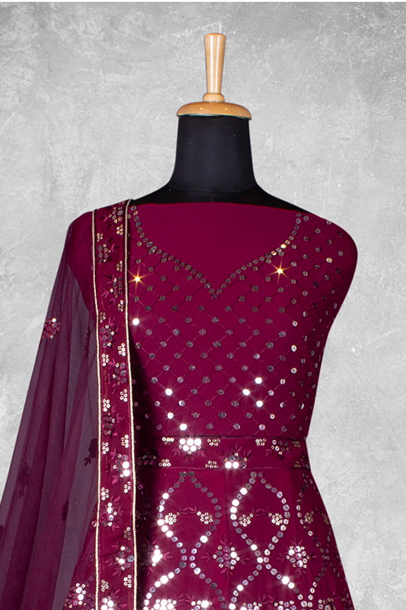 Magenta Georgette Embroidered Semi Stitched Lehenga Choli with Dupatta