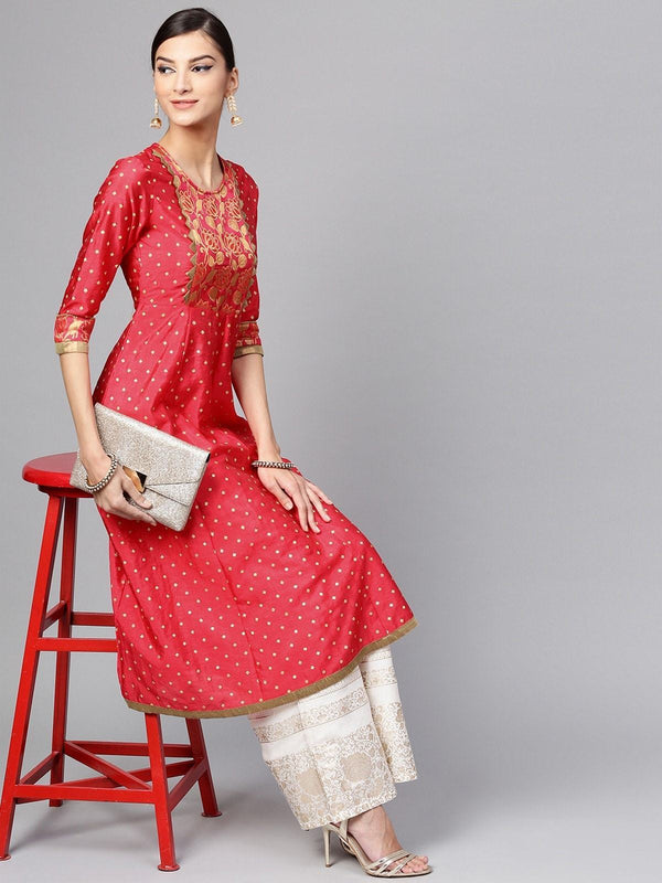 Women's Brocade Yoke Flared Kurta - Pannkh