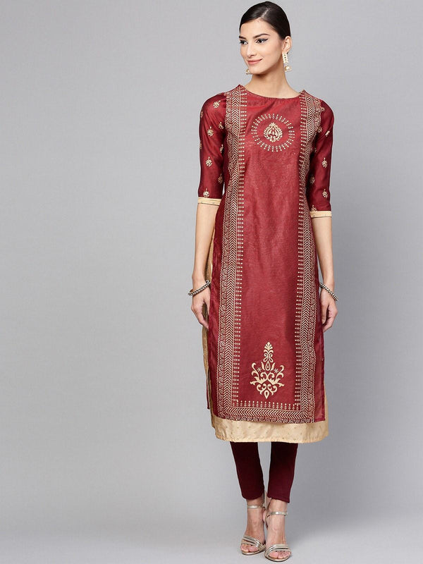 Women's Golden Block Printed Layered Kurta - Pannkh