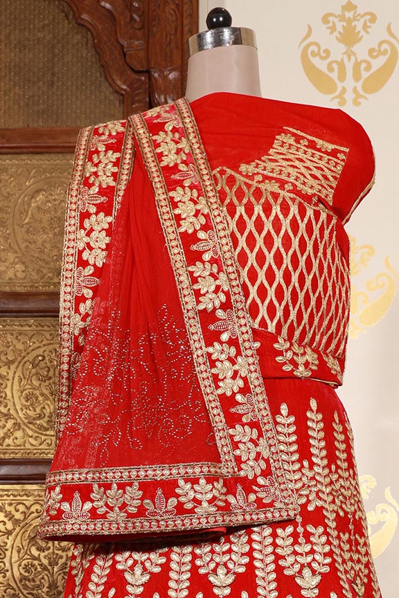 Red Velvet Embroidered Semi Stitched Lehenga Choli with Dupatta