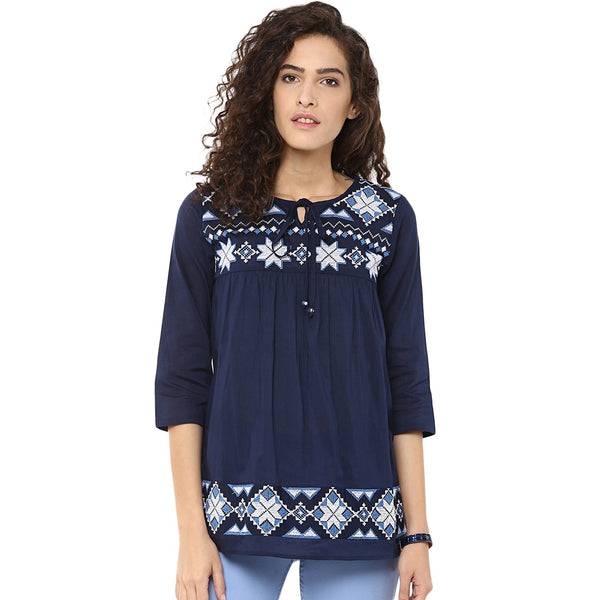 Jashvi Navy Blue Embroidered Top