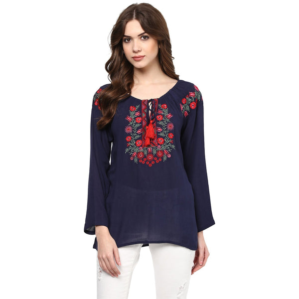 Jashvi Navy Blue Embroidered Top