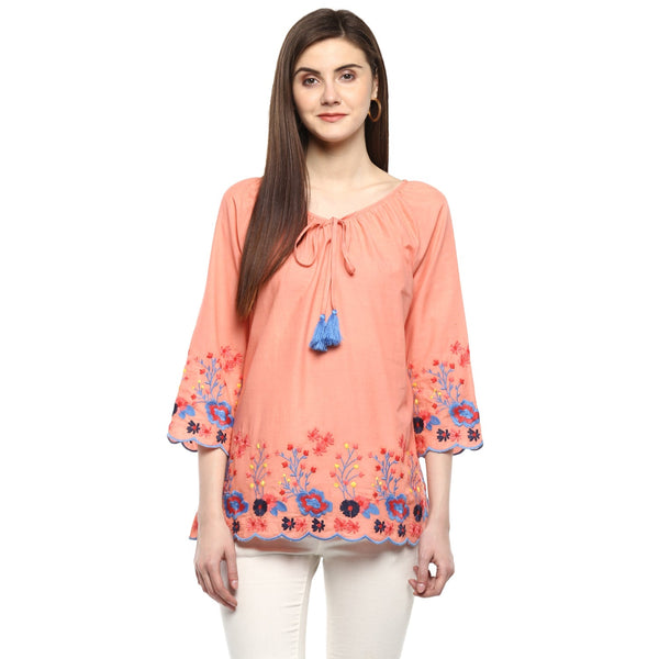 Jashvi Peach Embroidered Top