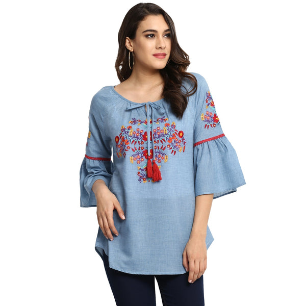 Jashvi Blue Embroidered Top