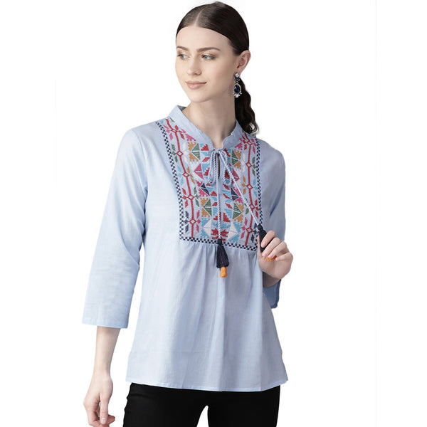 Jashvi Blue Embroidered Top