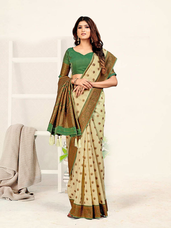 Women's Pista Color Stylish Saree With Blouse Set - Sweet Smile