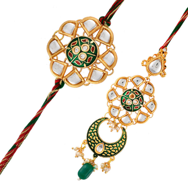 Kundan Polki Enameled Bhaiya-Bhabhi Rakhi - Voylla