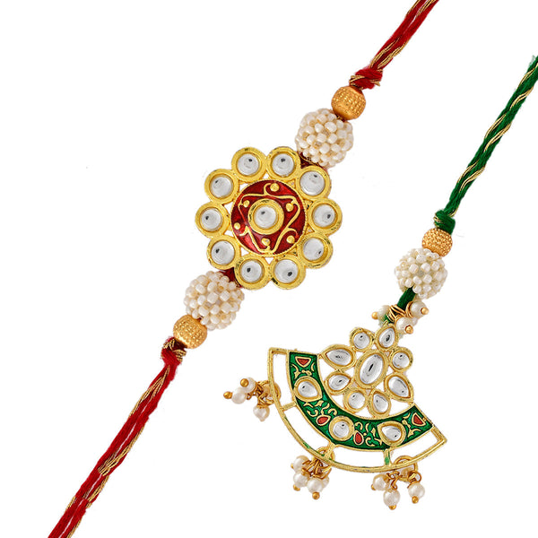 Kundan Polki Traditional Bhaiya-Bhabhi Rakhi - Voylla