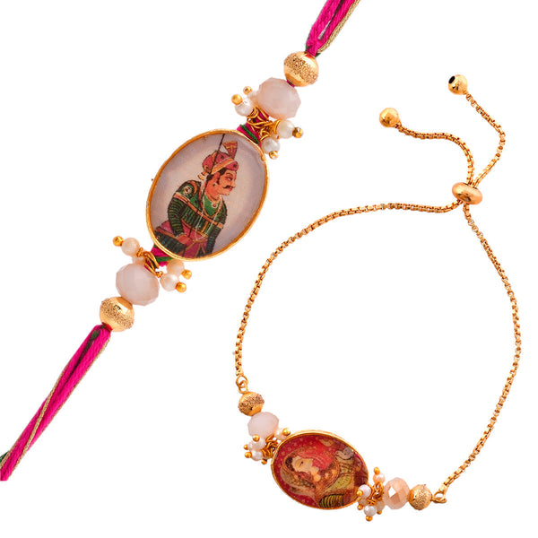 Traditional King And Queen Pearl Beads Bhaiya-Bhabhi Rakhi - Voylla