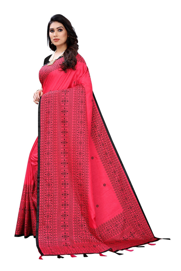 Women's Pink Sana Silk Printed Saree - Vamika