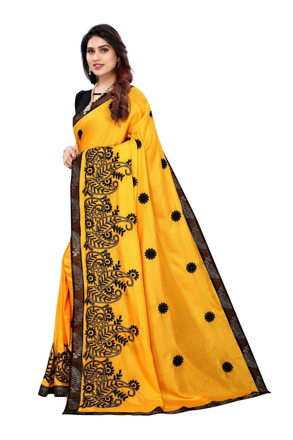 Women's Yellow Dola Silk Embroidery Saree - Vamika