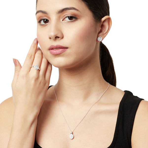 Women's 925 Sterling Silver Petit Pendant, Earrings And Ring Set - Voylla