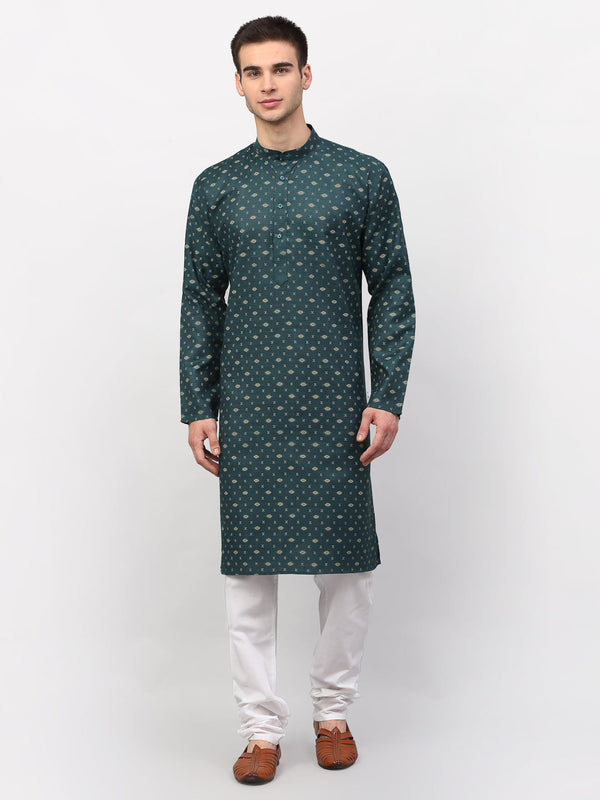 Men's Olive Printed Cotton Kurta Payjama Sets ( JOKP 614 Olive ) - Virat Fashions