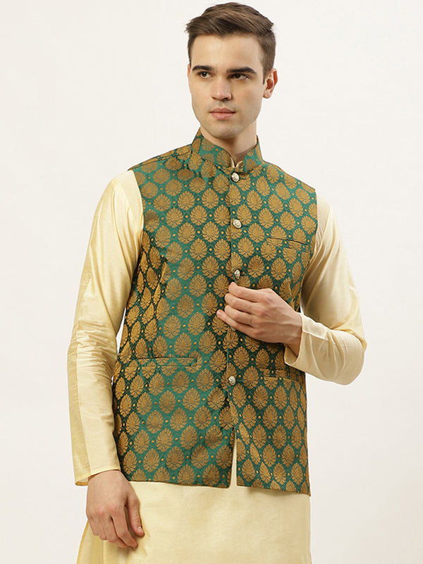 Jashvi Men's Green Self-Designed Waistcoat