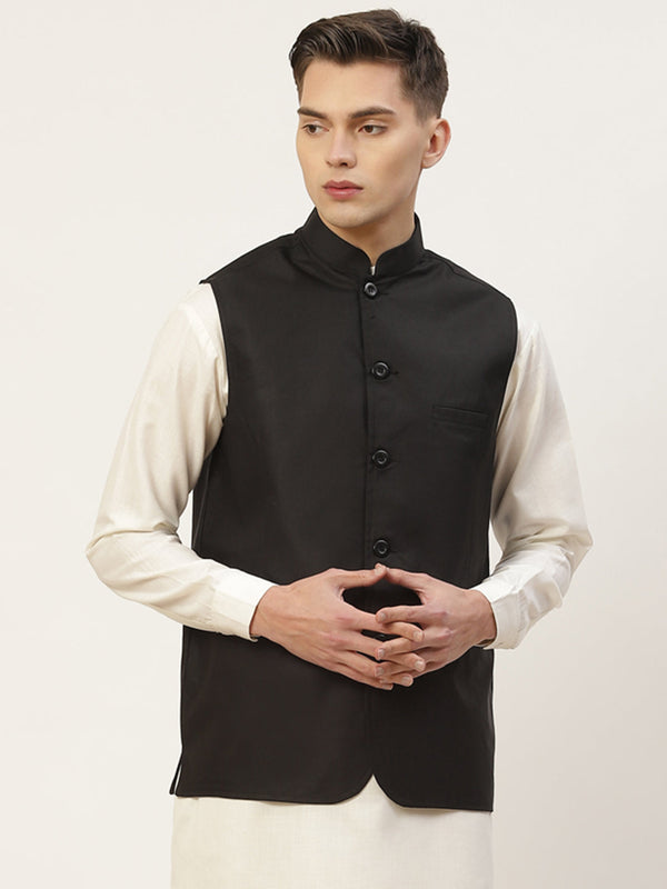 Jashvi Men's Black Solid Nehru Jacket