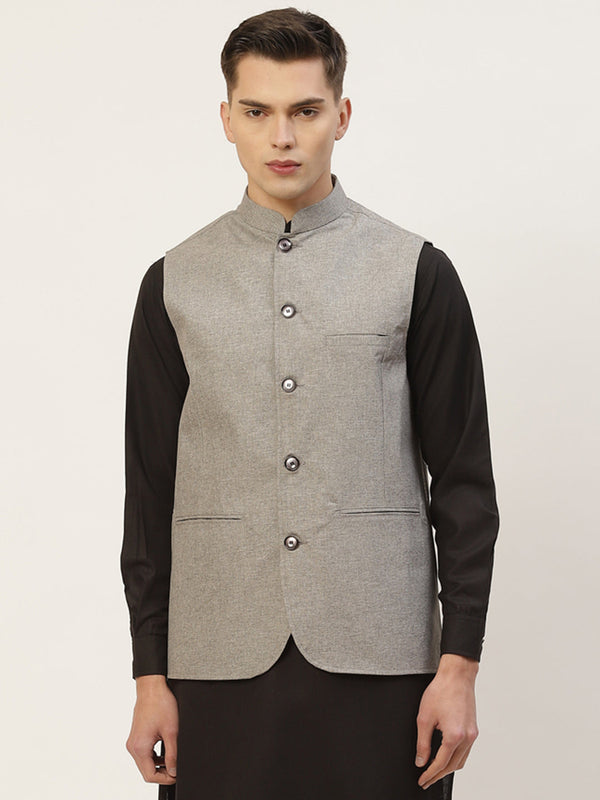 Jashvi Men's Grey Solid Nehru Jacket