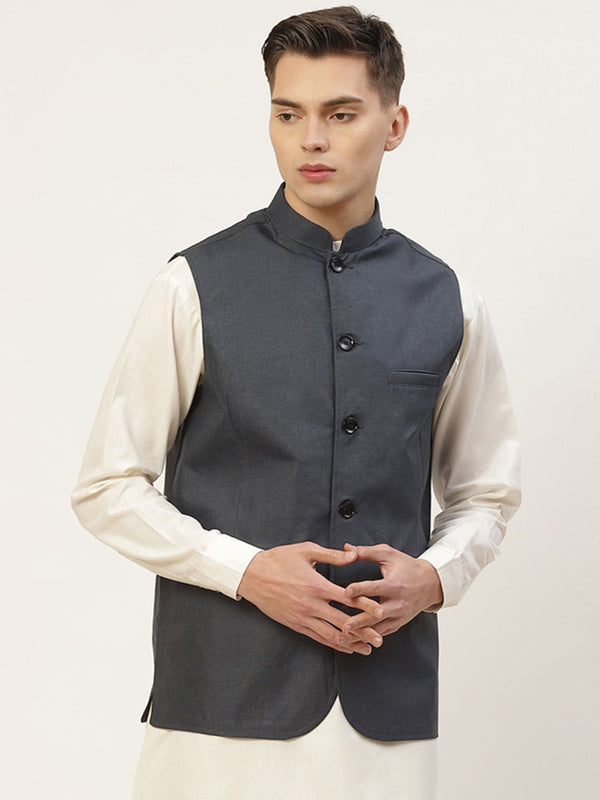 Men's Teal Solid Nehru Jacket ( JOWC 4033Teal ) - Virat Fashions