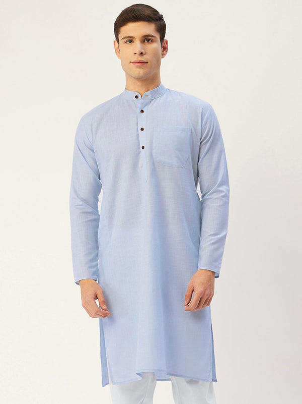 Men's Blue Cotton Solid Kurta Only ( KO 532 Blue ) - Virat Fashions