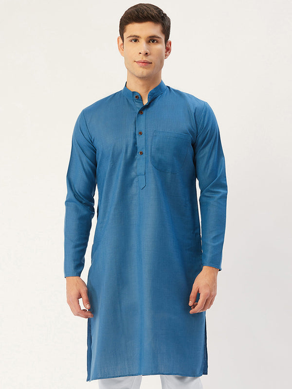 Men's peacock Cotton Solid Kurta Only ( KO 532 peacock ) - Virat Fashions