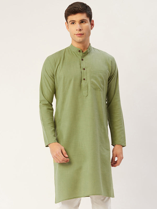 Men's Pista Cotton Solid Kurta Only ( KO 532 Pista ) - Virat Fashions