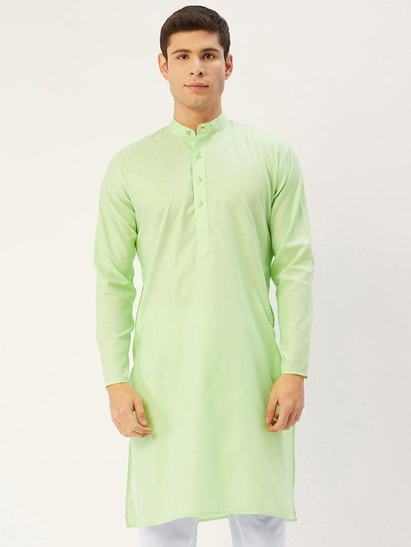 Men's Lime Cotton Solid Kurta Only ( KO 611 Lime ) - Virat Fashions