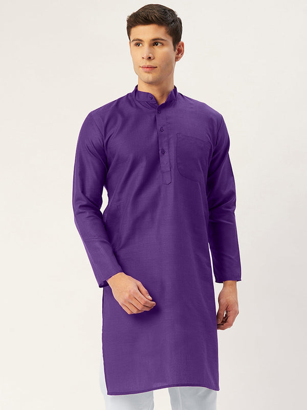 Men's Purple Cotton Solid Kurta Only ( KO 611 Purple ) - Virat Fashions