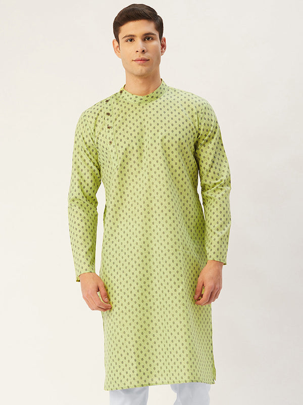 Men's Green Cotton printed kurta Only( KO 652 Green ) - Virat Fashions