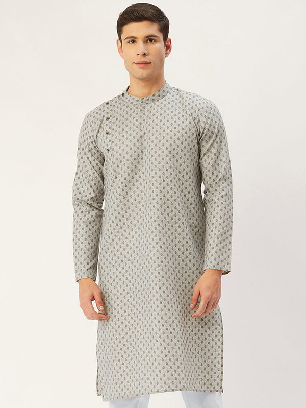 Men's Grey Cotton printed kurta Only( KO 652 Grey ) - Virat Fashions