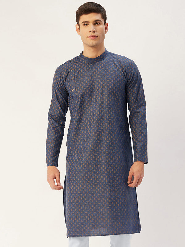 Men's Navy Cotton printed kurta Only( KO 652 Navy ) - Virat Fashions