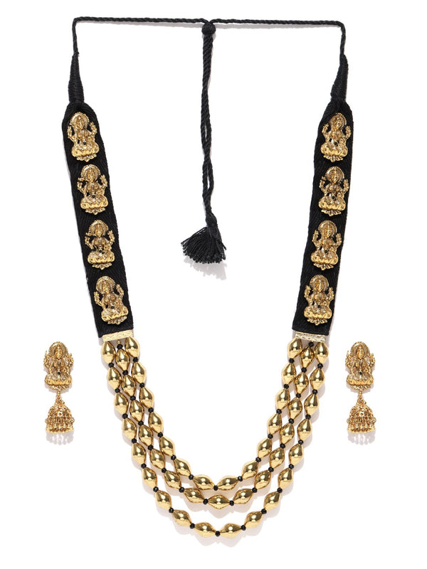 Women's  Black Gold Plated Temple Jewellery Set - Priyaasi