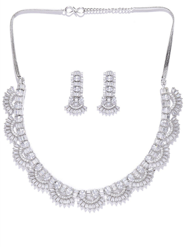 Women's  American Diamond Silver Plated Jewellery Set - Priyaasi