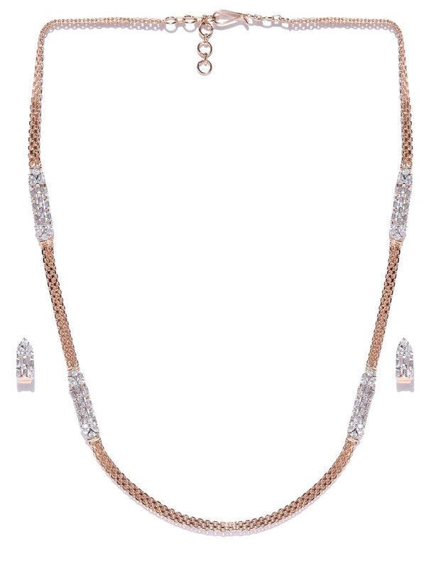 Women's  American Diamond Rose Gold Plated Jewellery Set - Priyaasi