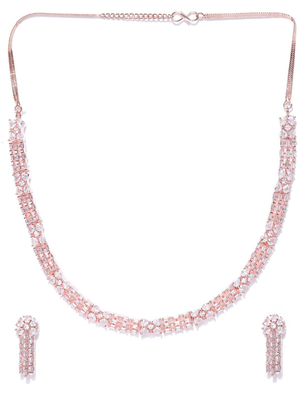 Women's  American Diamond Rose Gold Plated Jewellery Set - Priyaasi