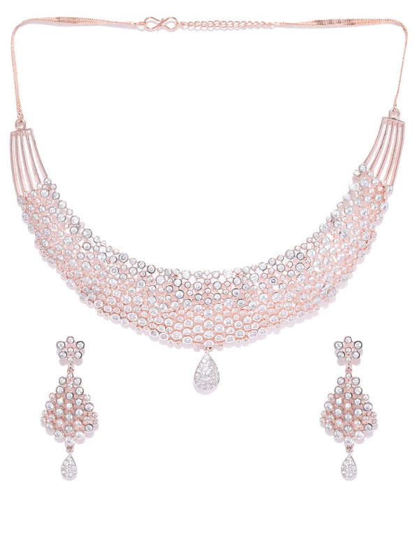 Women's  American Diamond Rose Gold Plated Jewellery Set - Priyaasi