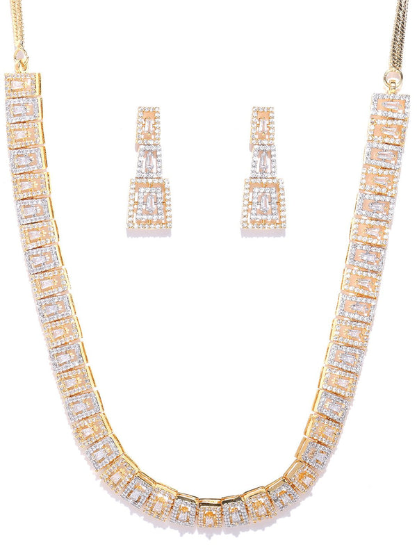 Women's  American Diamond Gold Plated Geometric Jewellery Set - Priyaasi