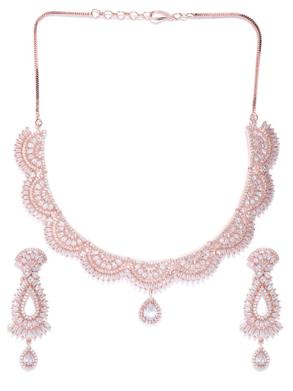 Women's  Dazzling Diva-American Diamond Rose Gold Plated Jewellery Set - Priyaasi