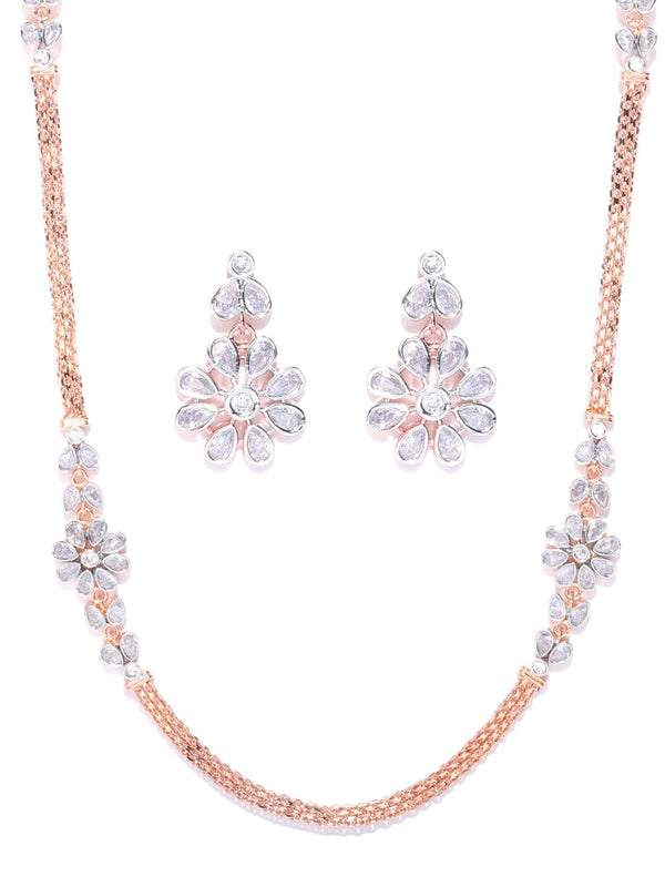 Women's  American Diamond Rose Gold Plated Jewellery Set - Priyaasi