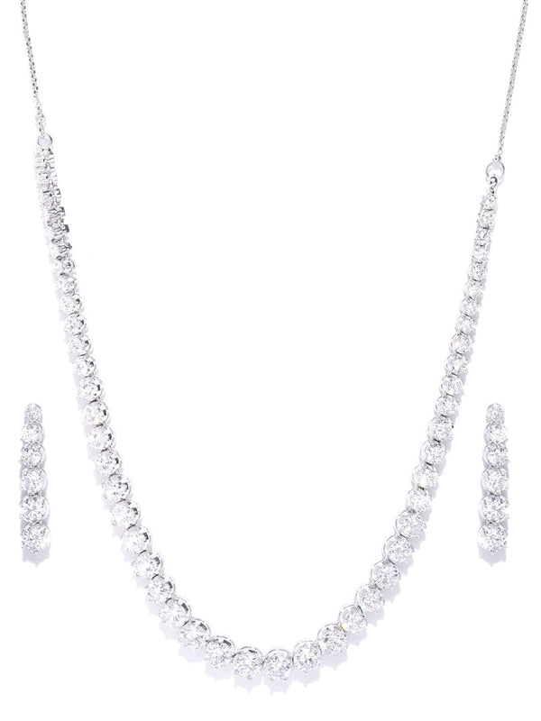 Women's  Moon Shine-American Diamond Silver Plated Jewellery Set - Priyaasi