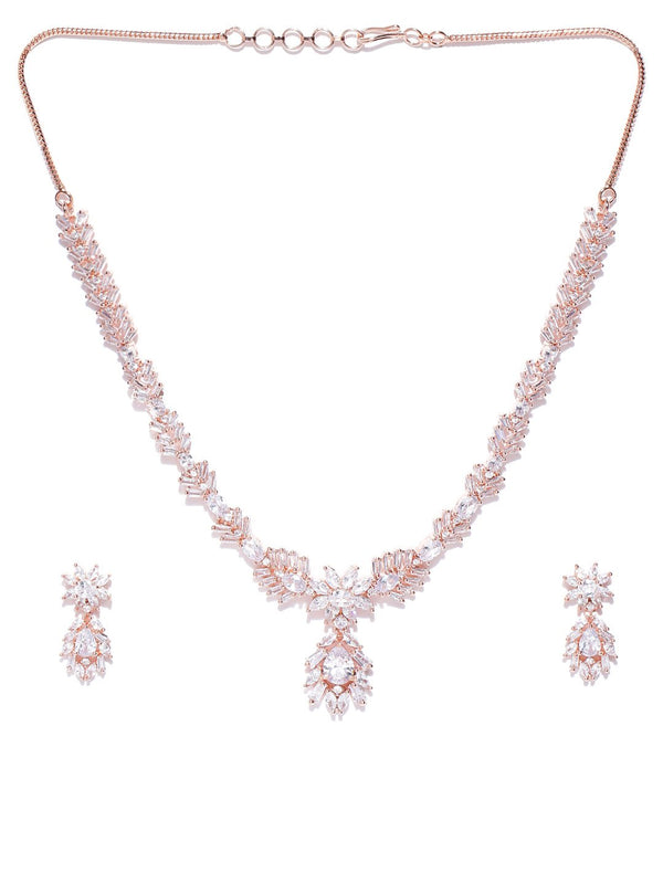 Women's  American Diamond Rose Gold Plated Jewellery Set - Priyaasi