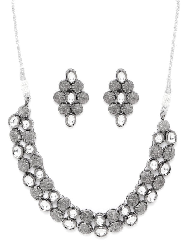 Women's  Twilight Halo - Black Rhodium Plated Kundan Jewellery Set - Priyaasi