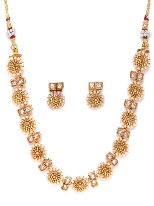 Women's Stones Beads Gold Plated Floral Jewellery Set - Priyaasi