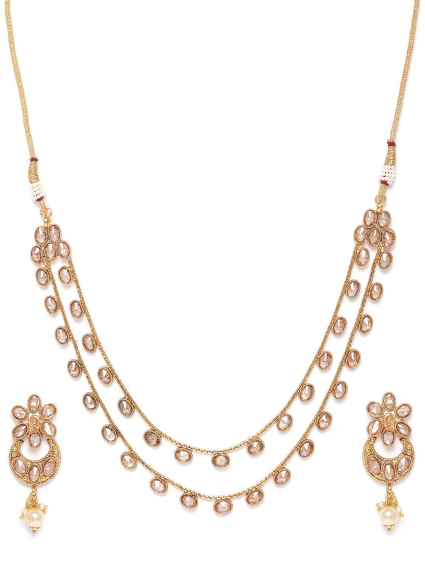 Women's Kundan Pearls Gold Plated Layered Jewellery Set - Priyaasi