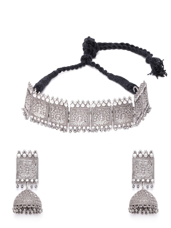 Women's German Silver Oxidised Square Choker - Priyaasi