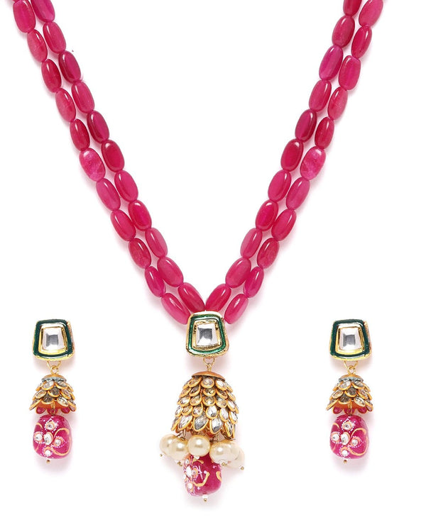 Women's Pearls Ruby Beads Gold Plated Jewellery Set - Priyaasi