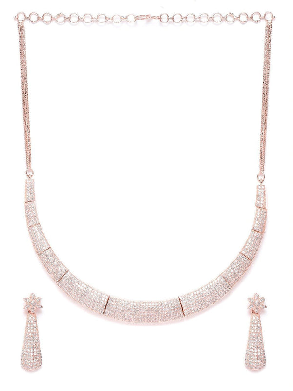 Women's Rose Gold American Diamond Jewellery Set - Priyaasi